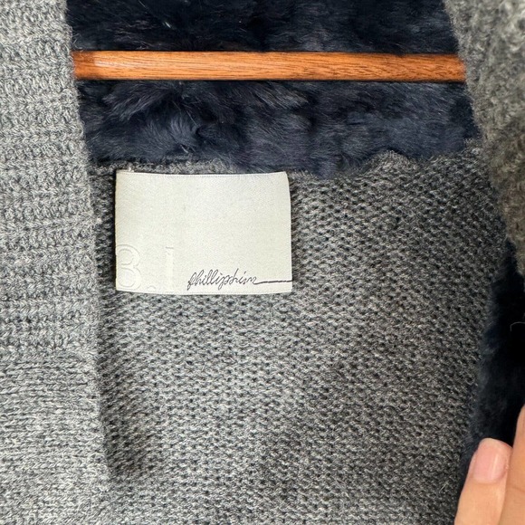 3.1 Phillip Lim Cape Sweater Women's Gray Merino Wool Fur Vented‎ 3/4 Sleeve - Picture 7 of 11